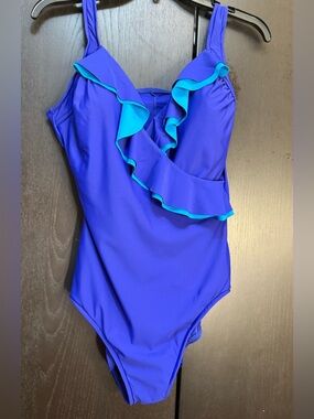 INC Blue Ruffle One-Piece Swimsuit